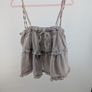 Striped Ruffle Camisole Top - Taupe/White